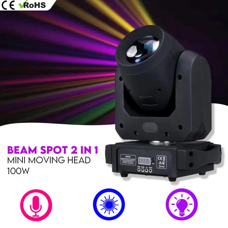 

Светодиодный мини-прожектор TIITEE 2022 New Stage Lighting Mini 100W LED Beam Spot 2in1 Moving Head Light для дискотек, диджеев, DMX, с эффектом радуги и гобо-проекцией