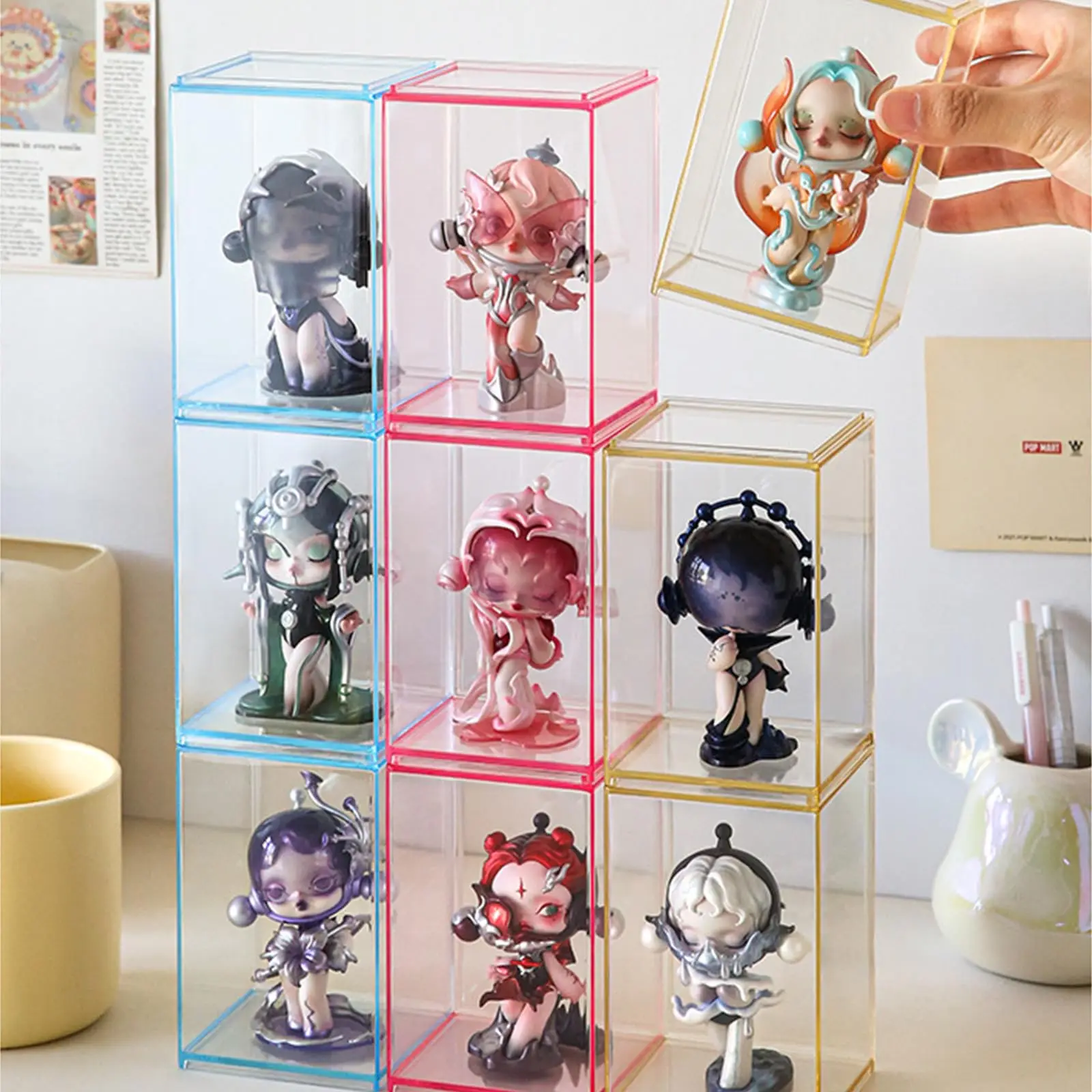

Acrylic Display Case Colorful Figures for Figures,Stackable Assembled Dustproof Storage Organizer Box for Collectibles Pop Mart