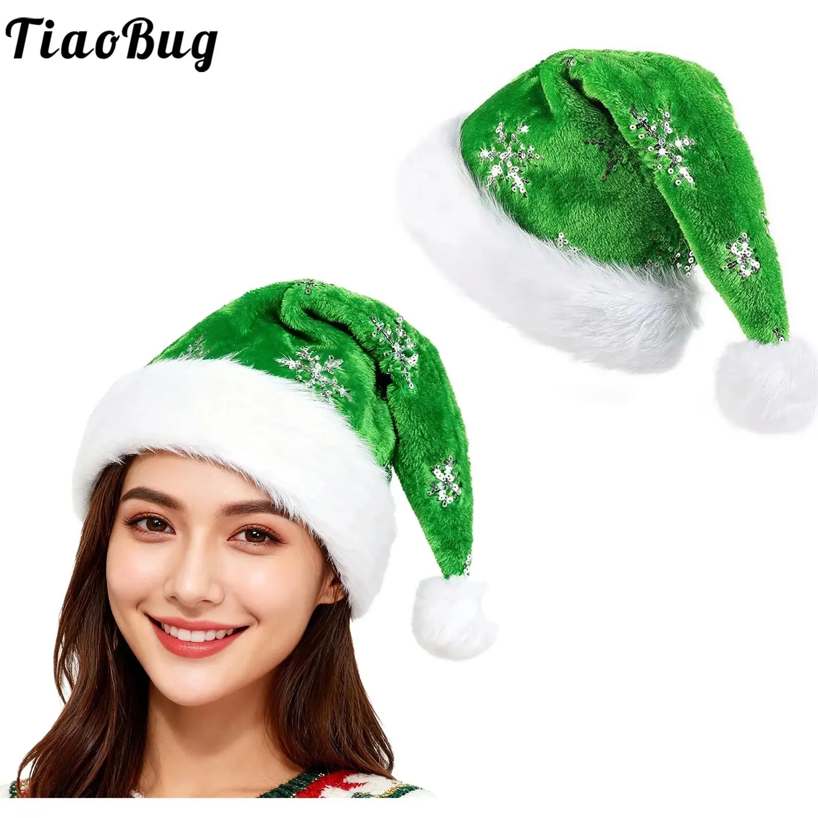 

1 шт., плюшевая шапка Санта-Клауса с блестками для взрослых, унисекс, рождественская праздничная шапка, плюшевая зимняя рождественская шапка с полями для новогоднего праздника, вечеринки