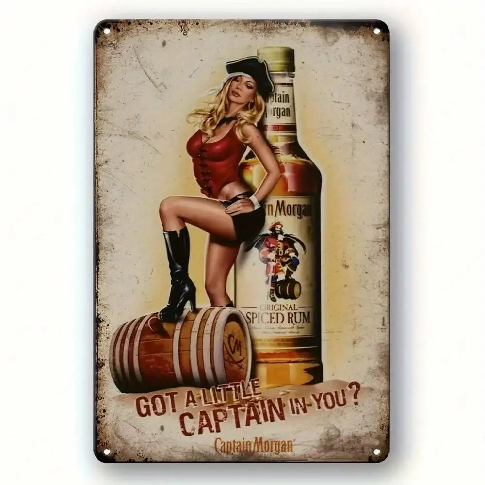 Letrero Metálico de Captain Morgan, Decoración Vintage para Bar, 8x12 Pulgadas, Ron Especiado, Placa con Frase Humorística para Cuarto de Hombre, Arte de Pared Interior para el Hogar