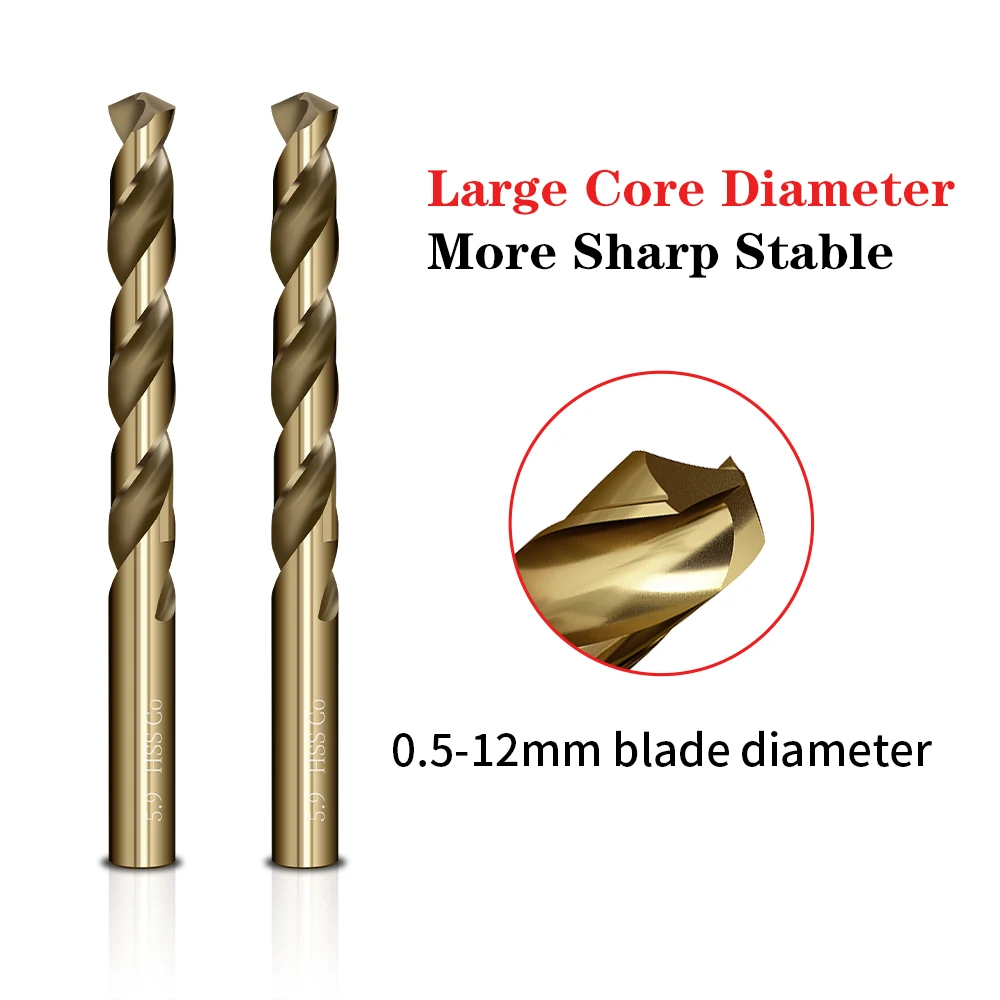 0.5-13mm HSS M35 Twist Drill Bits With Cobalt Tungsten Steel Metal Hole Drills Straight Handle Alloy CNC Drilling Tools