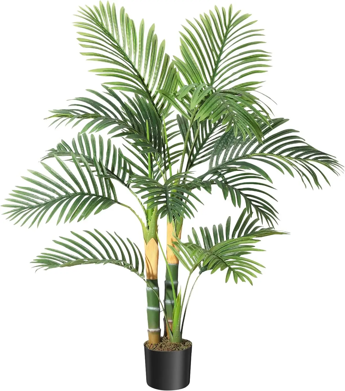 4FT Artificial Golden Cane Palm Tree, Pre Potted Tropical Palm Tree Uv Resistant Fake Plant for Home Decor,1 Pack