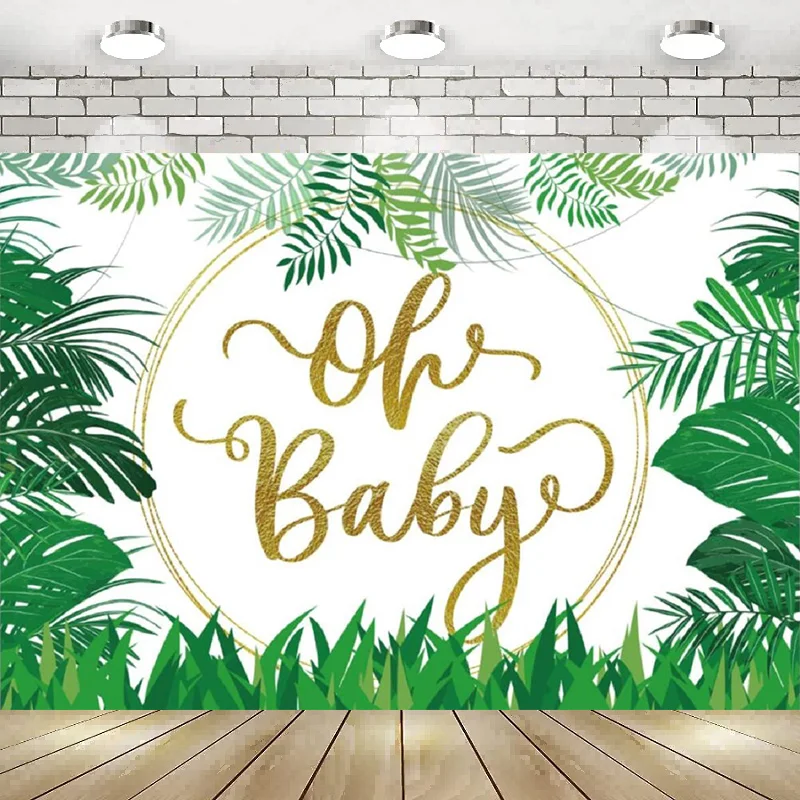 

Baby Shower Photography Backdrop Jungle Leaves Greenery Background Photo Boys Girls Banner Poster Decor Happy Birthday Party