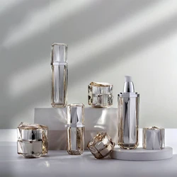 Empty Refillable Bottles 30/50/100ml Pearl White Acrylic Airless Jar Irregular Cosmetic Bottle Cream Lotion Jar Pump Bottle