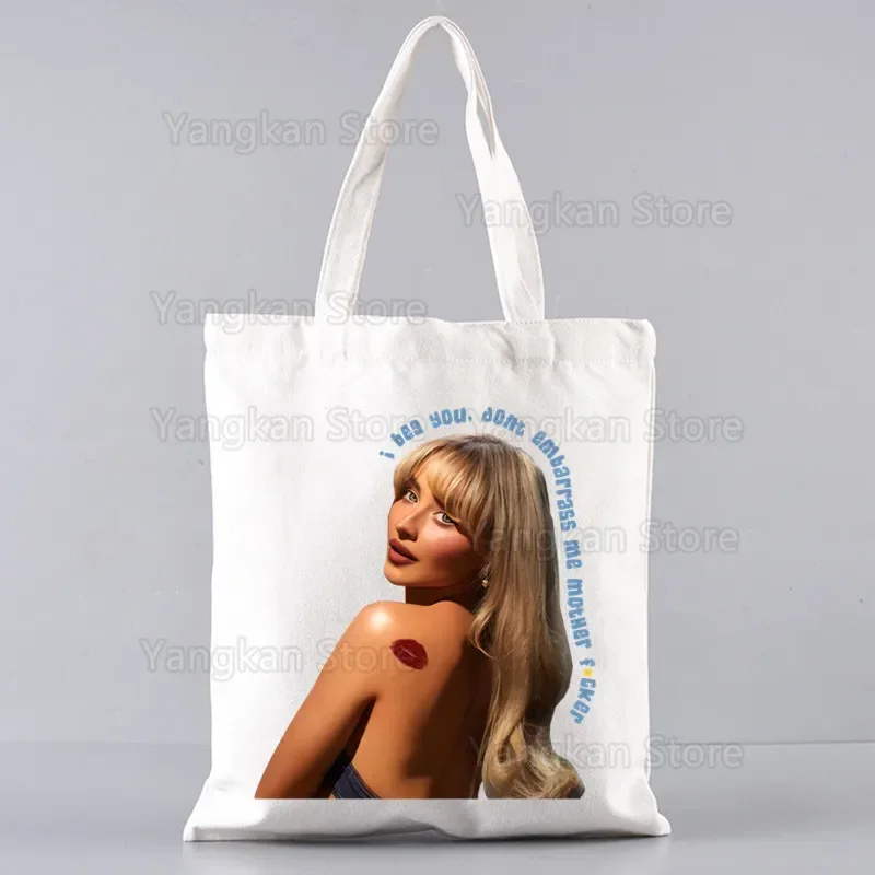 Sabrina Carpenter Short N' Sweet Women Handbags Canvas Tote Shopping Bags Reusable Shopping Bag Eco Foldable