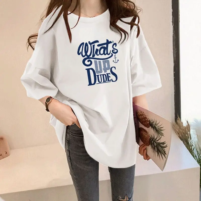 

Street Casual Youth All-match Tops Tees Summer New Short Sleeve O-Neck Letter Printing T Shirts Trend Harajuku Women Clothing