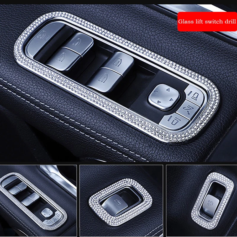 

For Mercedes Benz Class A Cla W177 C118 2020 2021+ Car Accessories Window Lift Switch Adjust Panel Crystal Sticker Diamond Trim