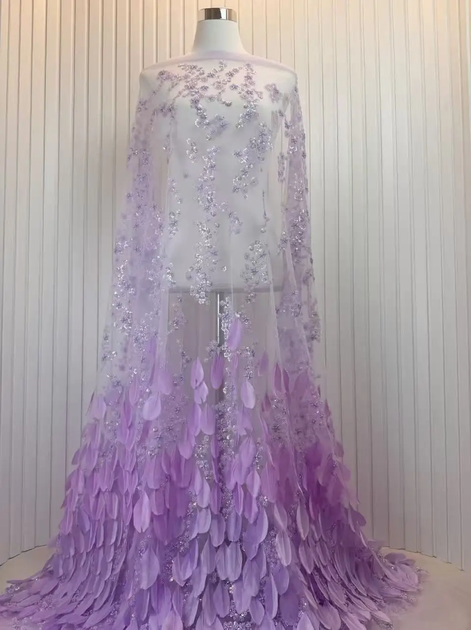 Luxury African 3D Feather Lace Fabric Beaded Embroidery with French Sequins High Quality for Nigerian Wedding Dress Sewing view 6