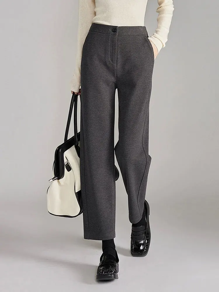 ファッショナブルなワイドレッグスーツパンツ 秋冬 ドレープストレートカット 通勤 多用途 ハイウエスト ナインポイント カジュアルパンツ レディース...