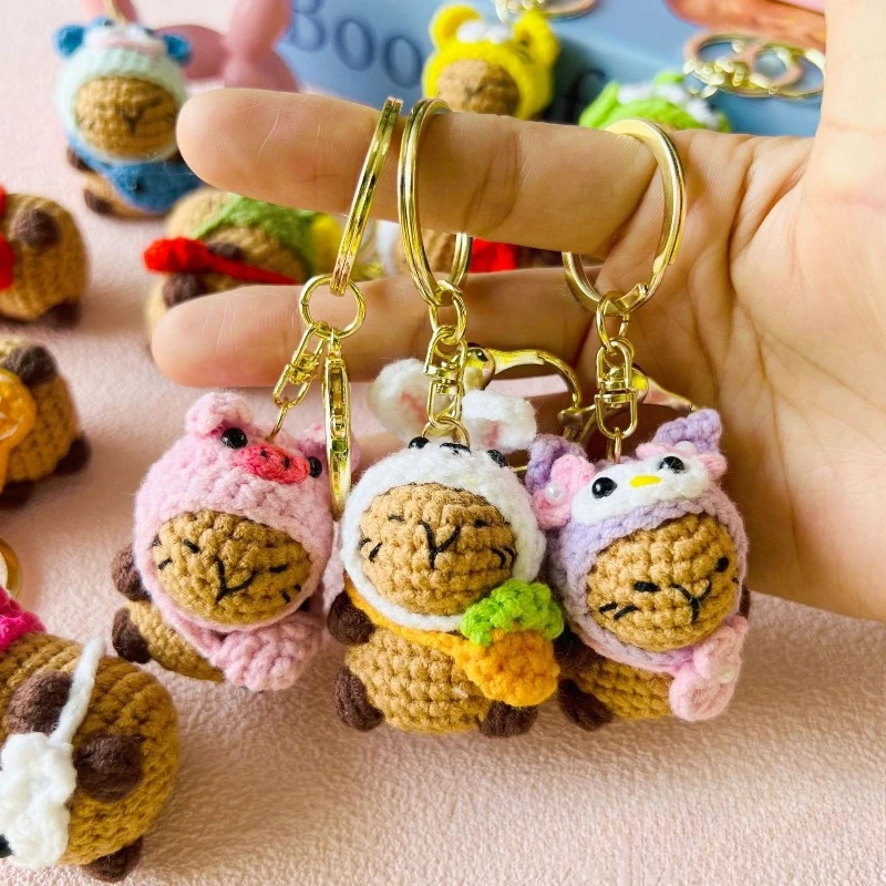 

Hand Woven Cross Dressing Capybara Doll Yarn Crochet Capibala Keychain Mini Bag Car Keychain Handmade Pendant Ornament