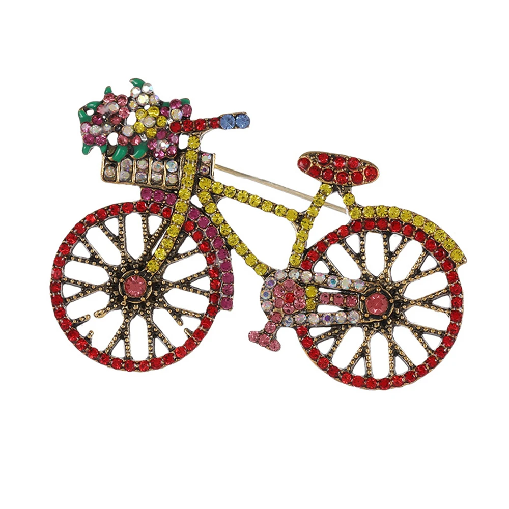 AliExpress Colorful Crystal Bicycle with Flower Basket Brooches for Women Men Baroque Badge Metal Pins Exquistie Bike Jewelry Accessories