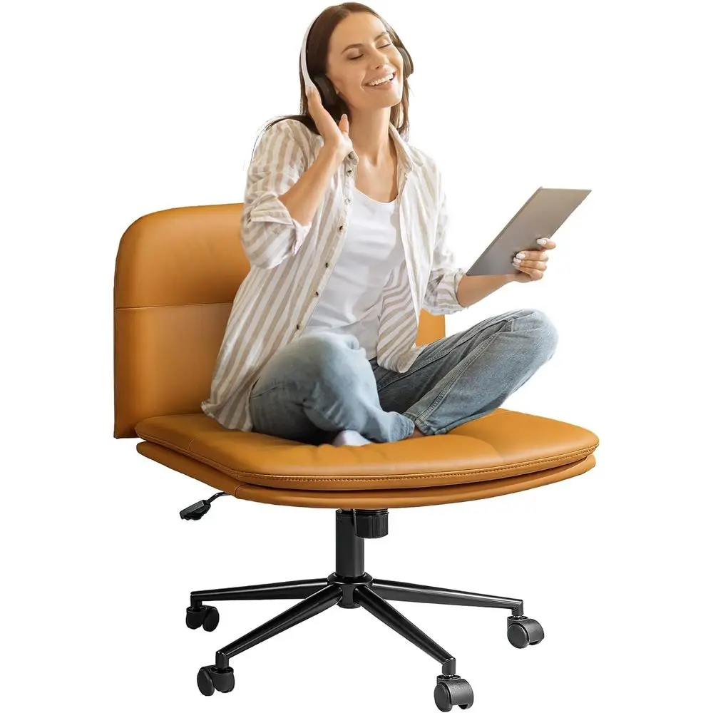 

Legged Oice Chair ArmlDesk Chairs Comy Wide Seat Criss Chair with Wheels Vanity Chair or Living Room Bedroom Study Room(Brown)