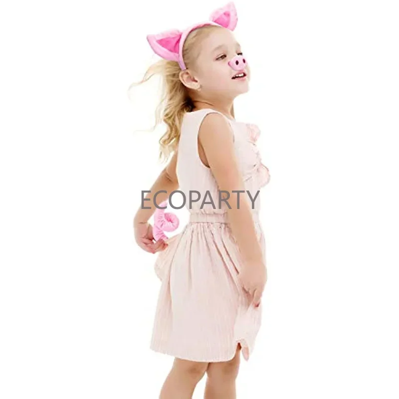 Schwein Kostüm Set Schwein Ohren Nase Schwanz und Fliege rosa Schwein Kostüm Kostüm Kit Zubehör für Kinder Halloween Dress-up spielen