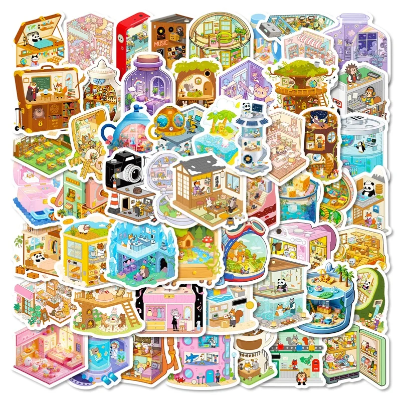 

10/30/56PCS Fairy Tale Animal Space PVC Sticker Aesthetic Colored Decoration Scrapbooking Supplies DIY Hand Accounting for Kids
