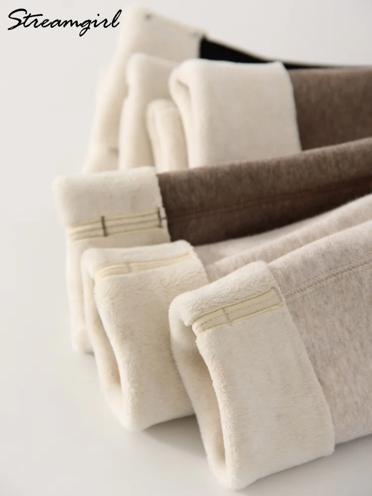 Streamgirl طويل القامة النساء رمادي عالية الخصر طماق النساء الشتاء أبلى الجوارب سميكة المخملية نحيل بناطيل تدفئة النساء الصوف طماق