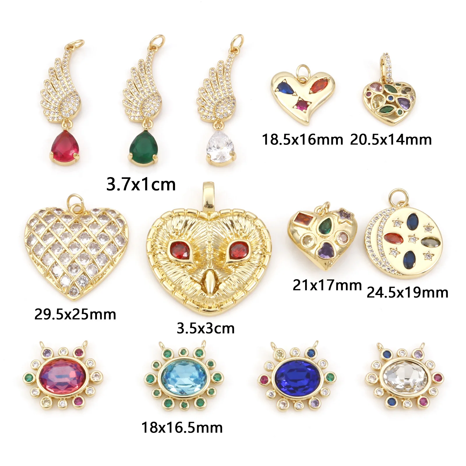 Fashion Copper Micro Pave Charms Gold Color Heart Wings Multicolour Cubic Zirconia Pendant DIY Making Necklace  Jewelry Findings image 2