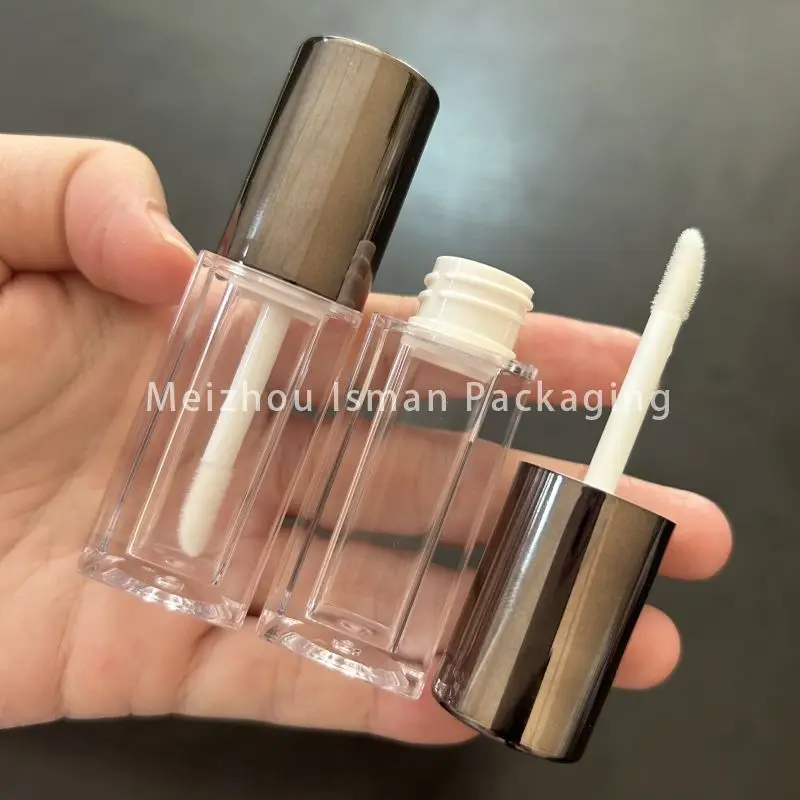 50pcs Empty High Quality 5ML Square Clear Lip Gloss Tube Luxury Liquid Lipstick Container Packaging With Round Gunmetal Cap