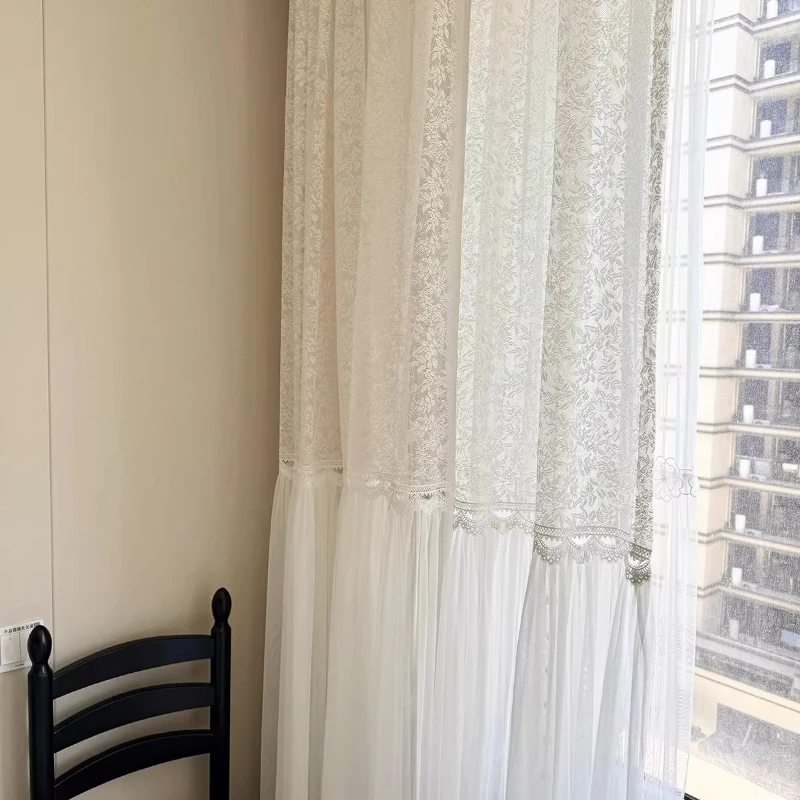 French Medieval Style Lace Hollow Skirt Gauze Pastoral Style Cream Style Exquisite Beaded Gauze Pear Flower Courtyard Balcony