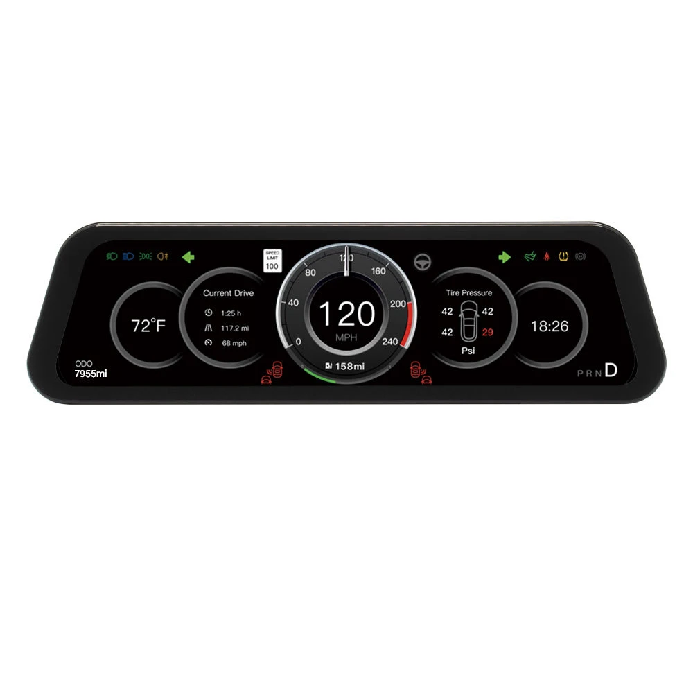 Digital Dashboard Heads Up For Tesla Model 3 Y Display Carplay Android Auto 9.66 Inch IPS Screen Auto HUD Power Speed