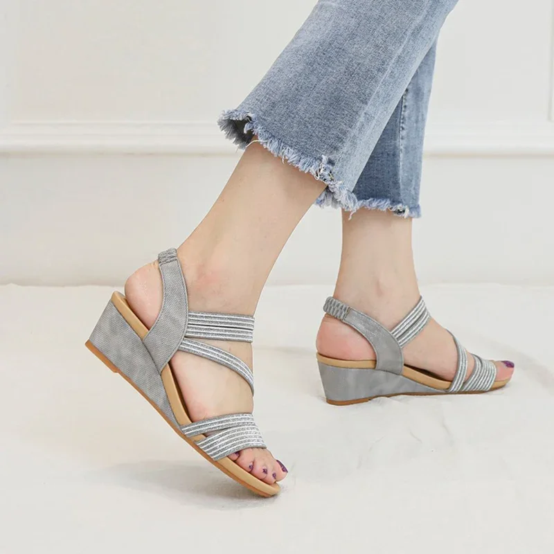 2024 Summer Women 1cm Platform 5cm High Heels Sandals Lady Beach Vacation Shoes Female Casual Fashion Roman Chunky Muffin Slides