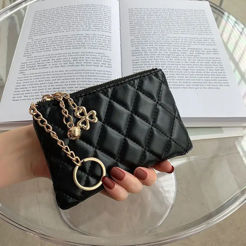 Women's Zipper Hand Pouch with Metal Chain Ornament, Portable Storage Bag for Coins, Keys & Lipsticks