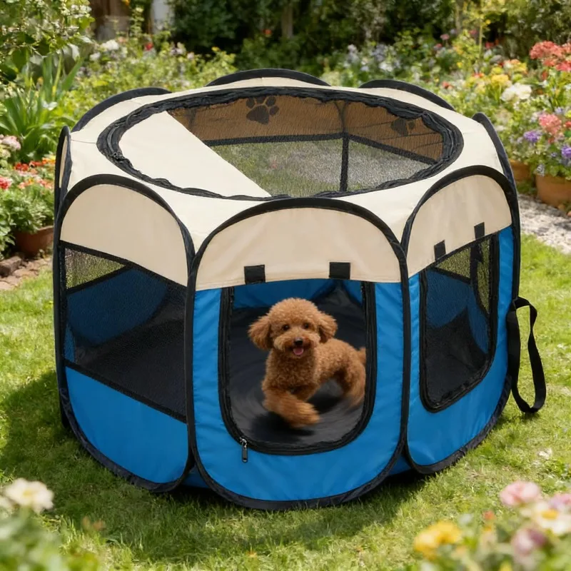 Octagonal pet gazebo tent with mesh fence for a bug-free outdoor camping night