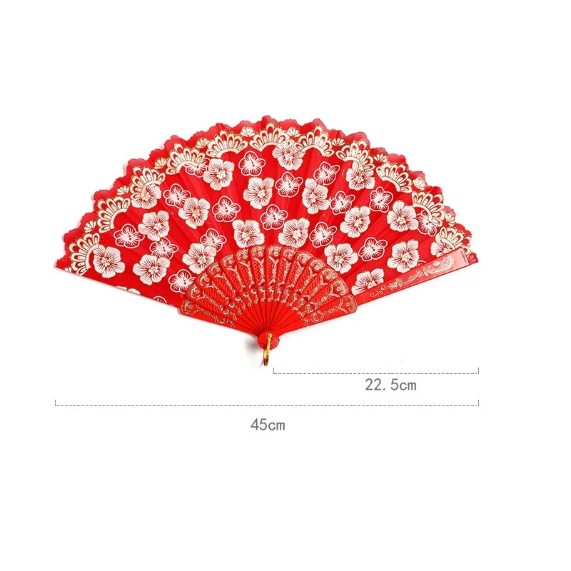  100Pcs Cherry Blossom Folding Hand Fan with Tassels Retro Silk Handheld Fans Lace Folding Fan Wedding Dancing Party Favor Gifts