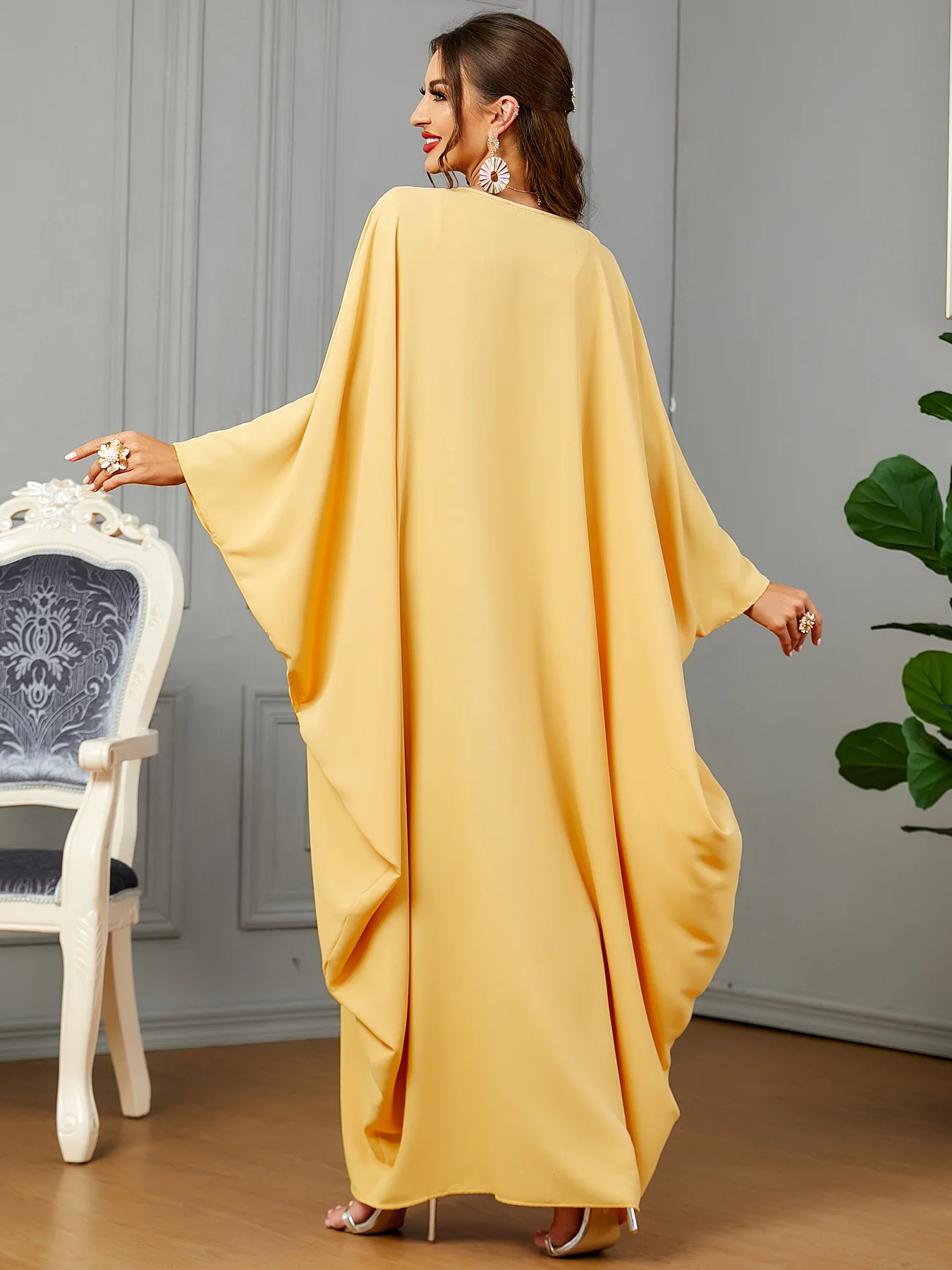 Eid Muslim Party Dress for Women Ramadan Abaya Bat Sleeve Long Dress Morocco Kaftan Vestidos Largos Dubai Robe Jalabiya 2024