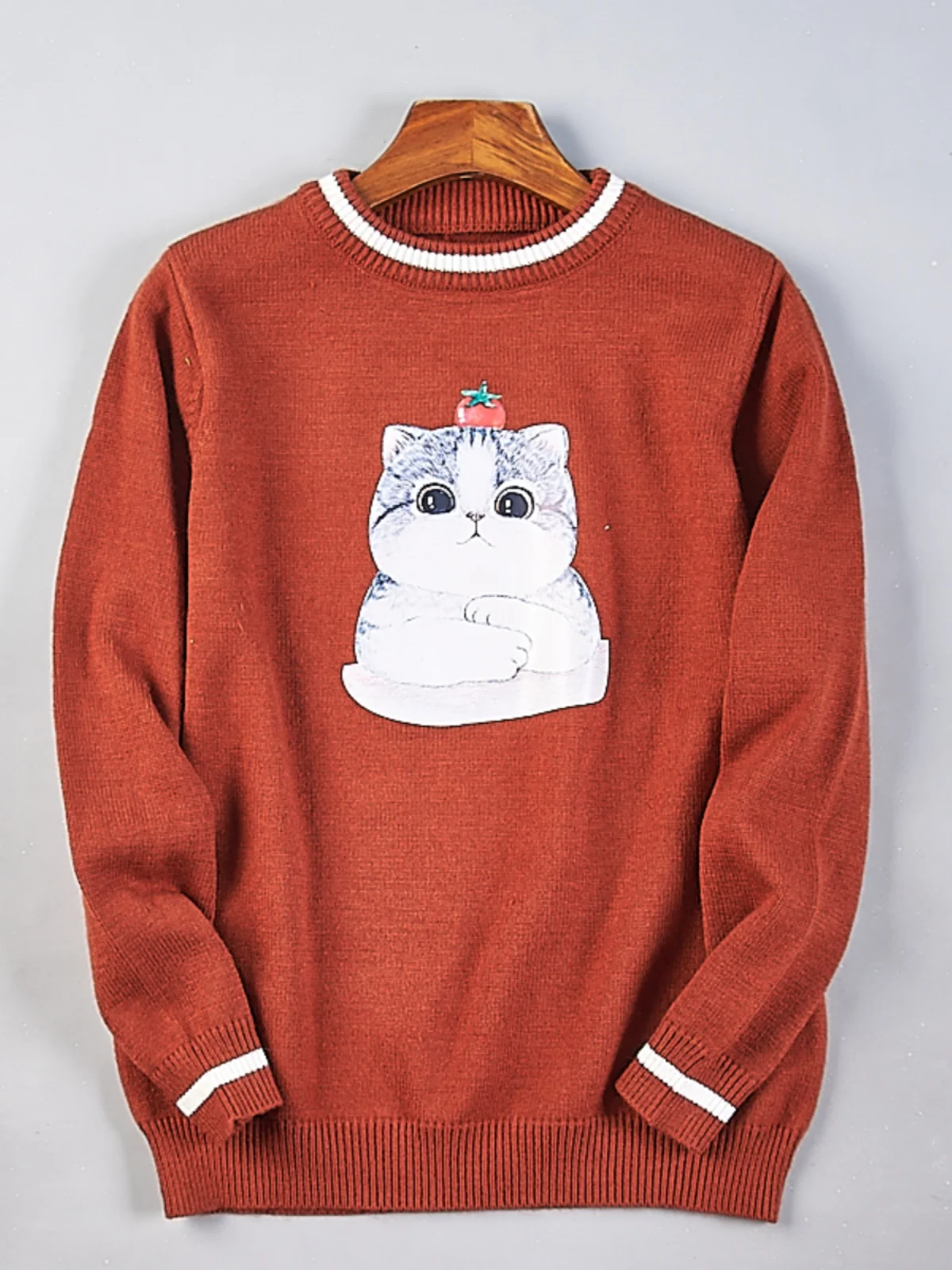 

Korean Sle Women's round Ne Knitted Sweater Long Sve Crew Ne Slim Fit Print Autumn Winter Warm Commute Faion