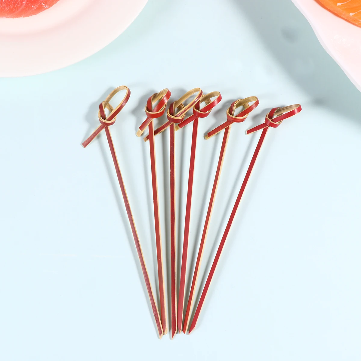 

200 pcs Bamboo Cocktail Picks Thicker Sturdy Red Fruit Skewers for Party Appetizers Sandwiches Mini Burgers Drink Stirrers