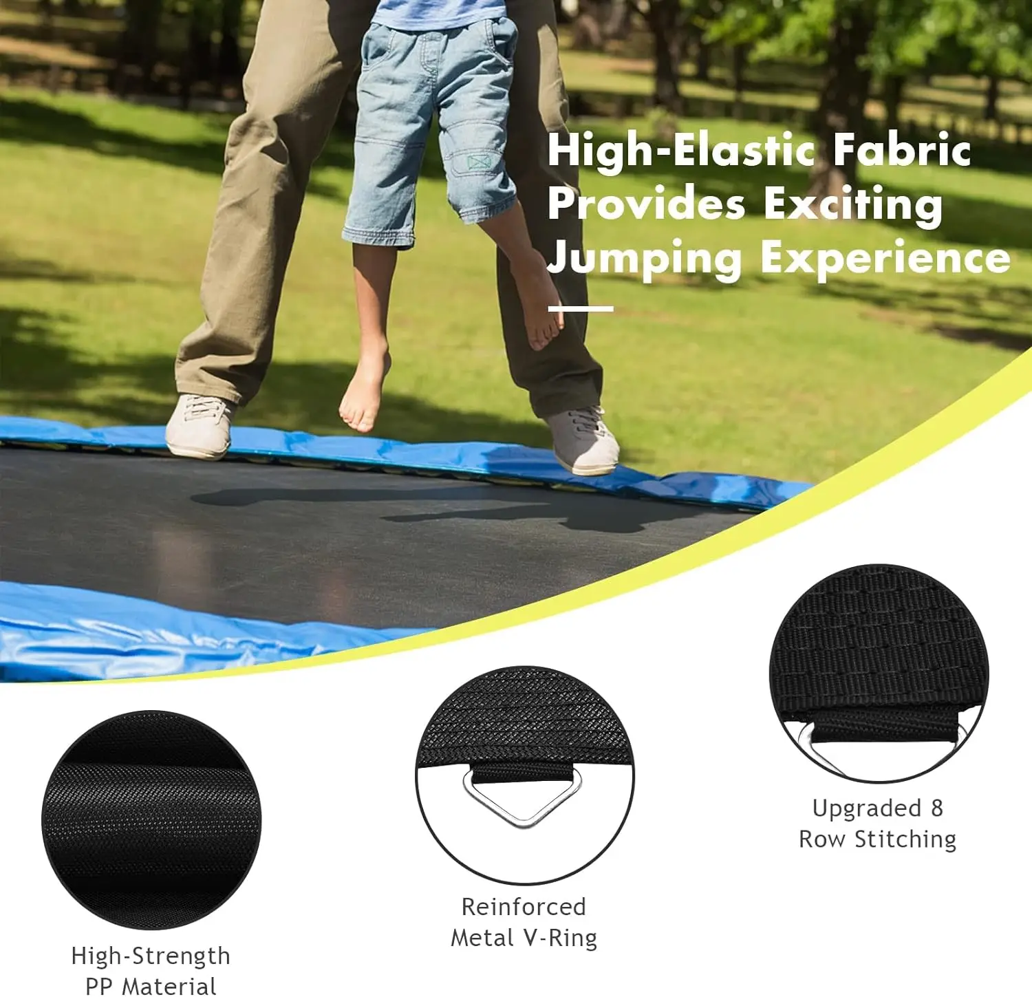 Replacement Trampoline Mat High-Elastic PP Weather-Resistant Mat Safely Jumping Pad Fits 8FT/10FT Round Trampolines Frame