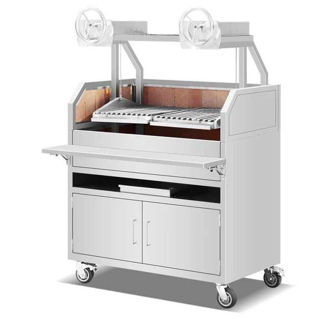 Height for Restaurants and Camping Argentinian Modern Stainless Steel Charcoal Grill with Trolley and Adjustable