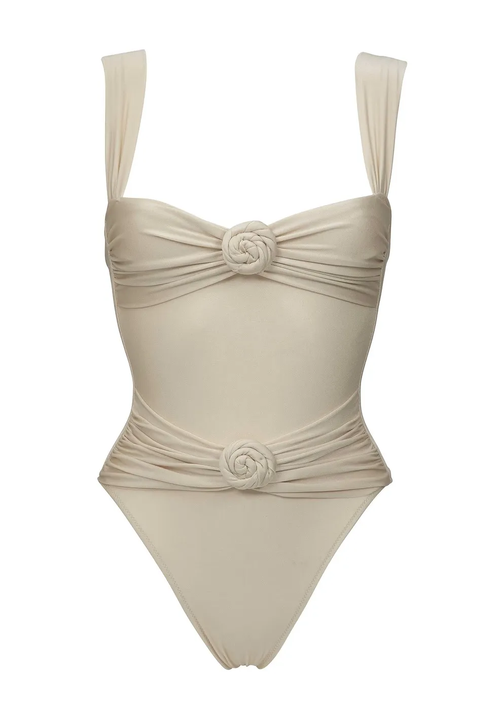 2025 Fashionable Beige One-Piece Swimsuit with Unique Floral Design Perfect for Beach Wear and Pool Parties Summer Getaways
