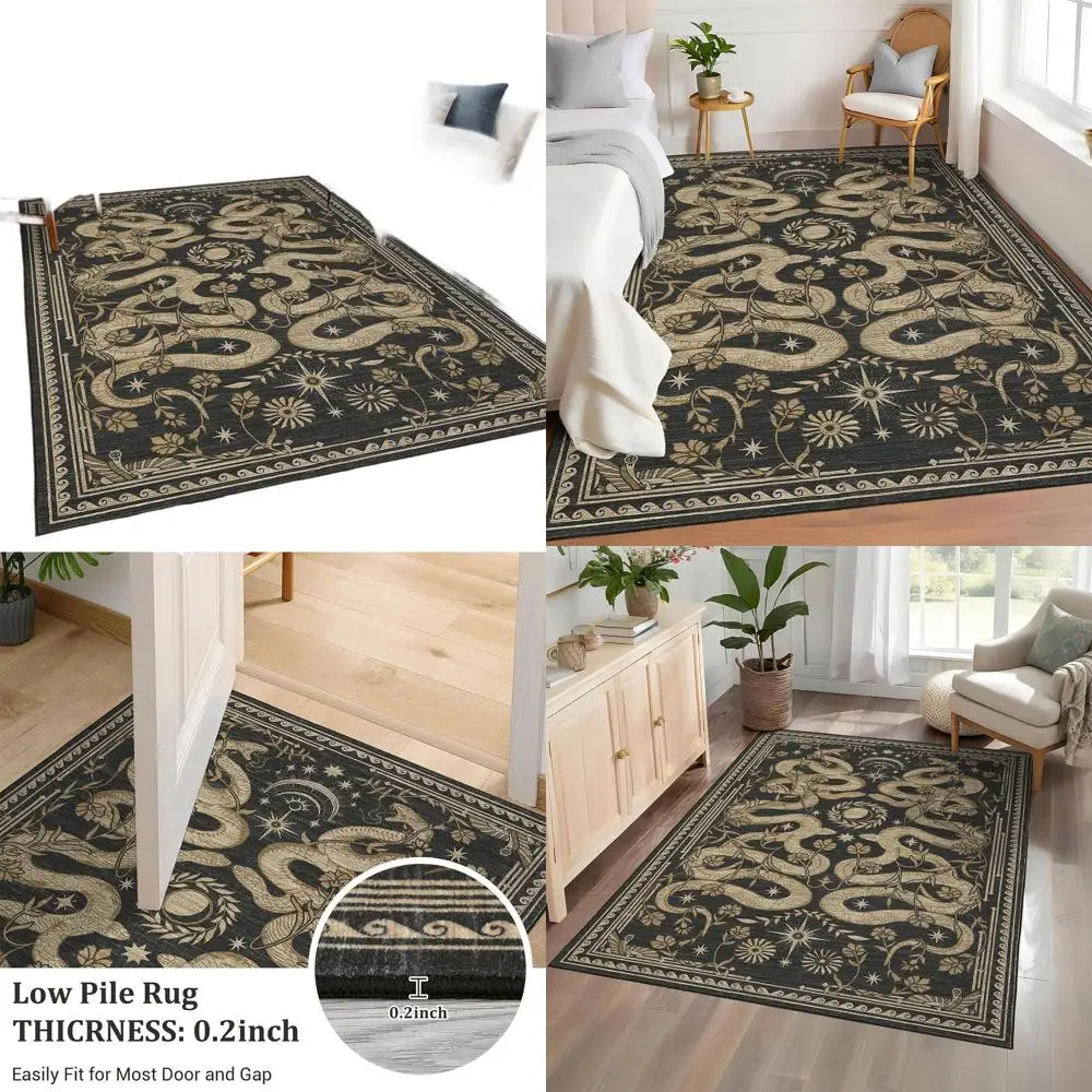 

Snake Washable Rugs 5x7 Area Rug for Living Room Forest Soft Low-Pile Stain Resistant Thin Carpet for Bedroom Dining Nursery Non
