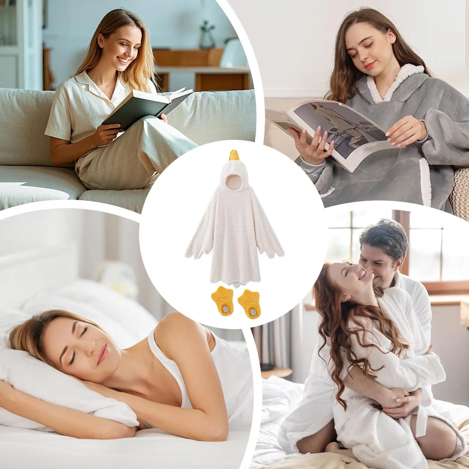 Wearable Blanket Goose Design Sleeping Sweatshirt Funny Duck Cosplay Couple Nightgown Plush Sleepwear With Shoes