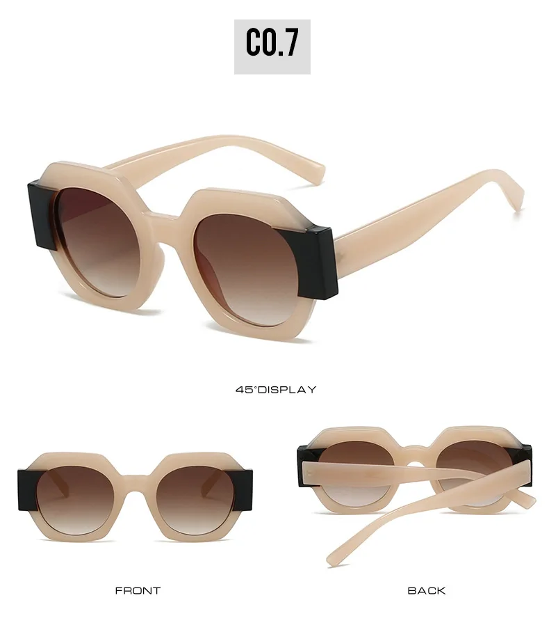 Neue Hexagon Einzigartige Sonnenbrille Frauen Marke Designer Farbe Patchwork Retro Weibliche Shades Reise Casual Brillen – Detail 13