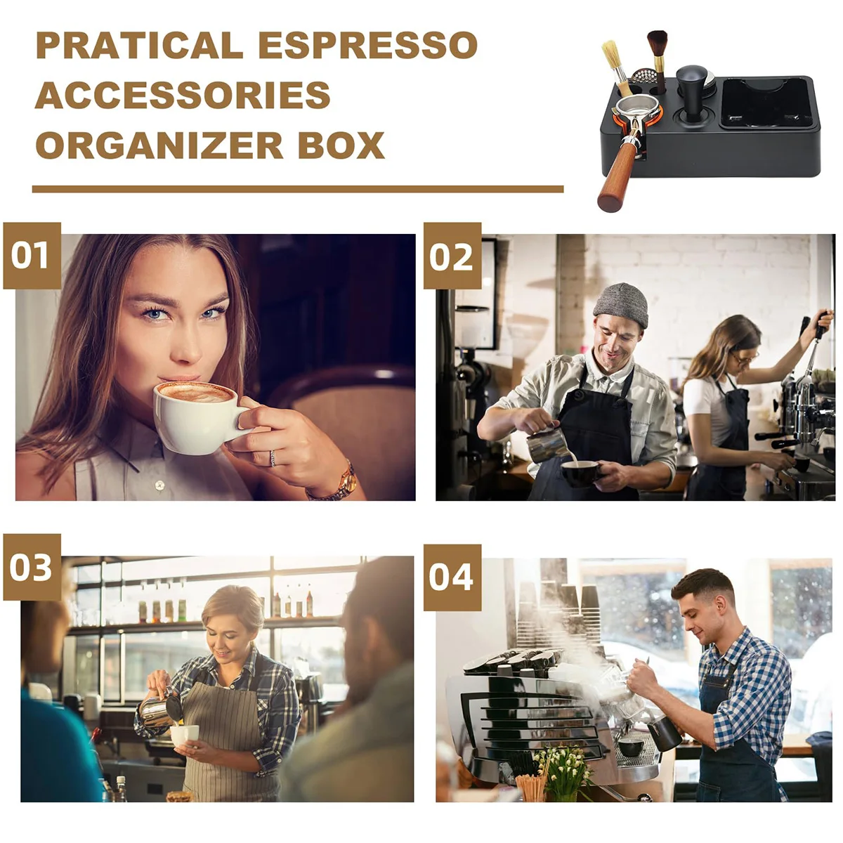 

F2 Coffee Tamping Station with Knock Box, 8 In 1 Organizer for Tamper, Portafilter Holder, Cleaning kits Puck Screen Accessories