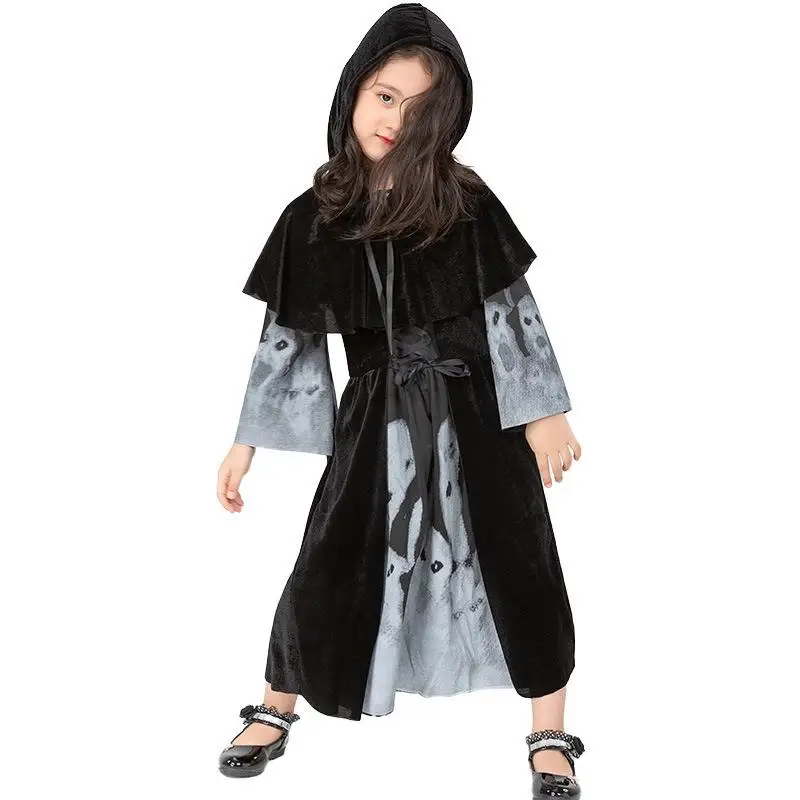 Fantasia de loween para mulheres adultas Cosplay Death Skull Long Dr Terroristic Role-plang Game Roupas Étnicas Stage Co...