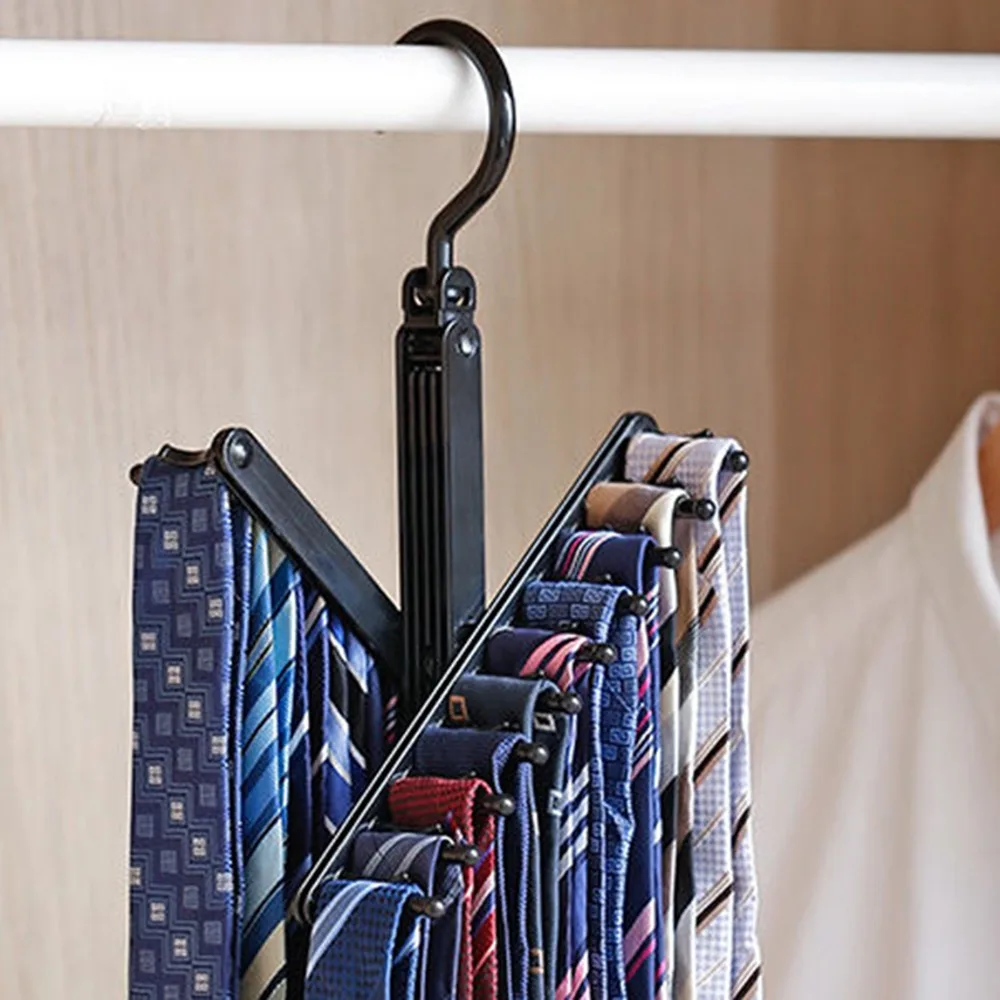 Adjustable Tie Rack Space Saving Non Slip Clips Belt Organizer 360 Degree Swivel Multi Tier Design Space Saving Organizer