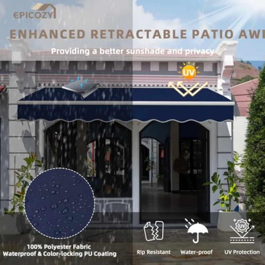 Manual Retractable Awning, Patio Awnings Sunshade Shelter Cover with Crank Handle and Water-Resistant Polyester, Outdoor Canopy