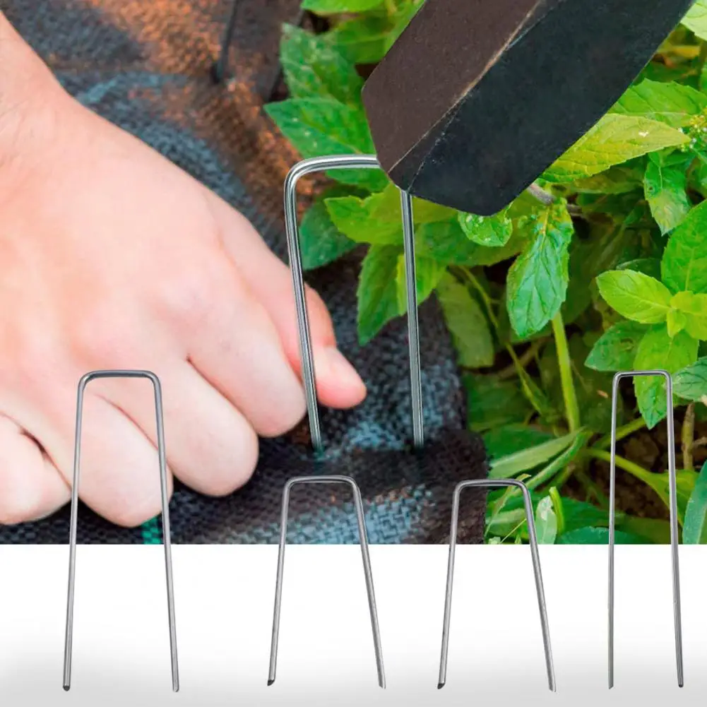 Lawn Nail Pins 10pcs Galvanized Steel U-shaped Floor Nails High Strength Garden Mulch Securing Accessories Corrosion Resistant