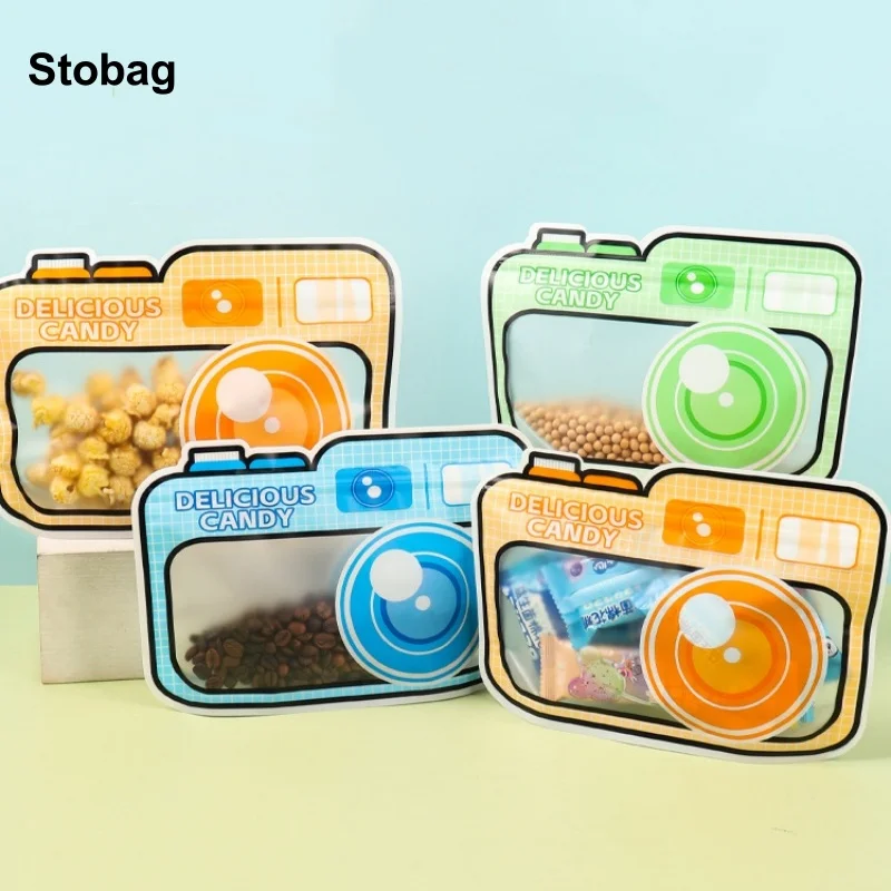 

StoBag 50pcs Cartoon Camera Candy Snack Packaging Ziplock Bags with Window Kids Cute Child Sealed Food Cookies Storage Pouch