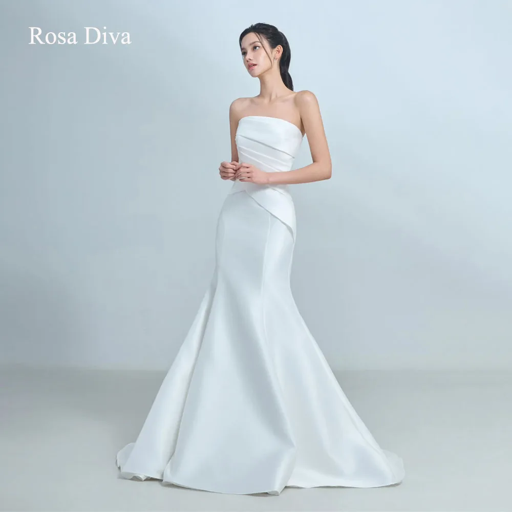 Rosa Diva Elegant White Satin Mermaid Korea Wedding Dresses Photo Shoot Strapless Floor Length Bridal Gown Corset Customized 20