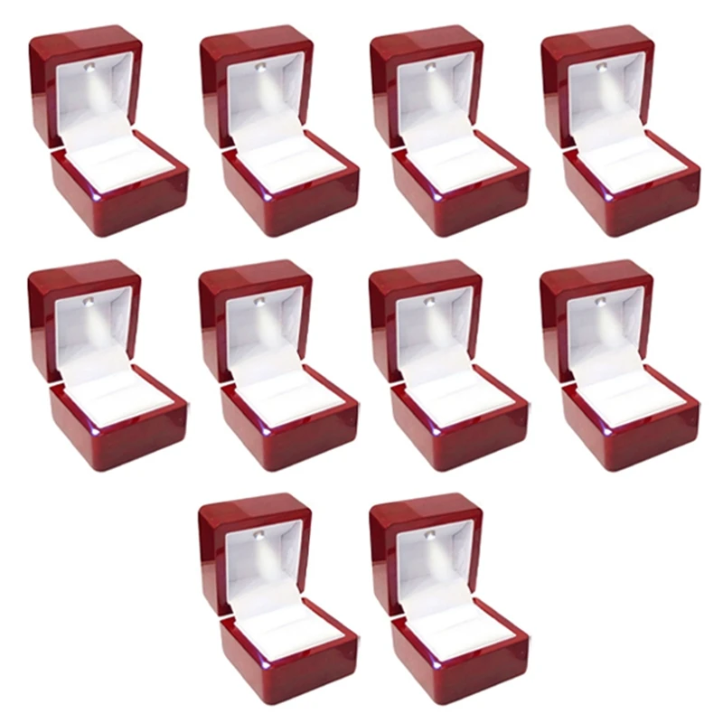 10x Ringe Display Box Lagerung weichen Samt Tablett Fall Halter Stand Display Show Schmuck Veranstalter LED Licht Ring Box