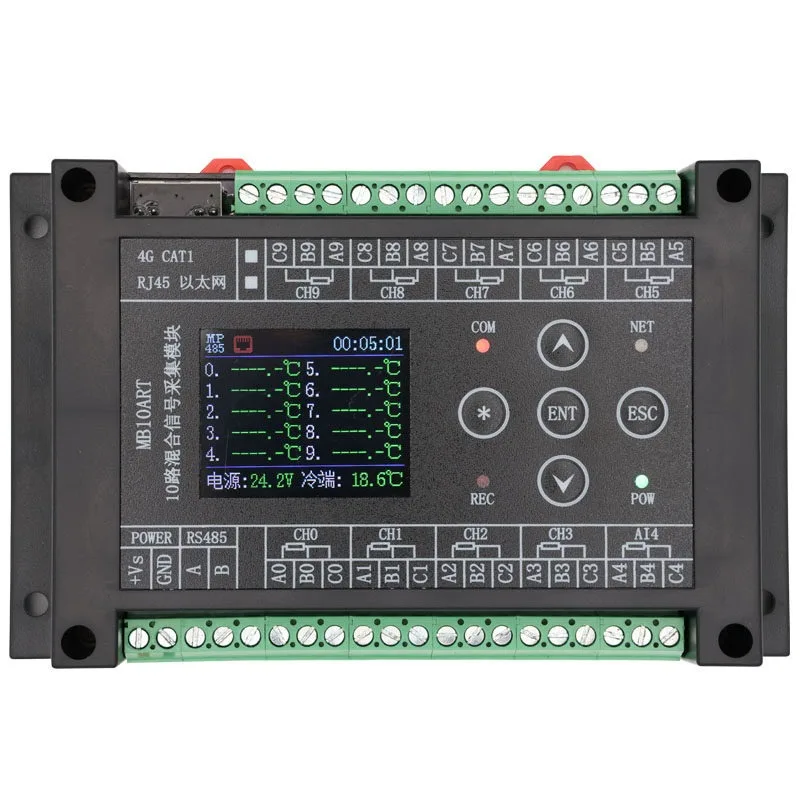 PT100 PT1000 10-way platinum resistance high-precision temperature acquisition module, Ethernet MODBUS RS485