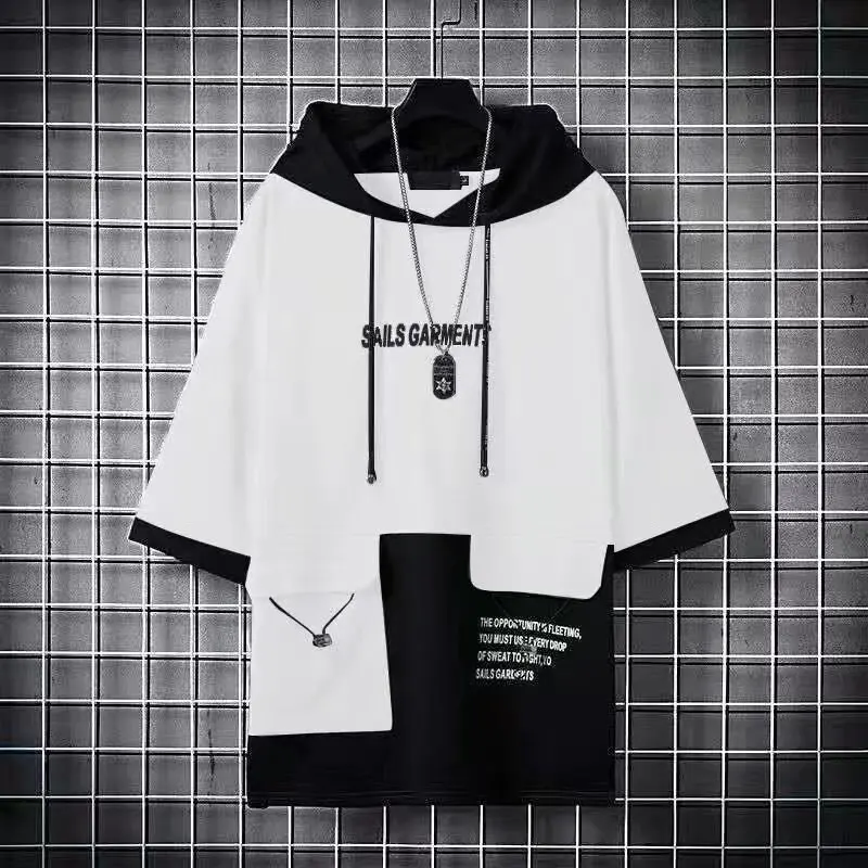 Summer Men\'s T-Shirts Japan Harajuku Fashion Streetwear Short Sleeve Hooded Tops Tees Casual Men Clothing Printed T Shirts Men