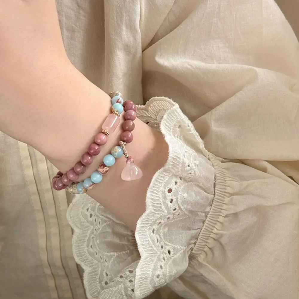 Fashion Neo-Chinese Style Beaded Bracelet Smudge Pink Crystal Bracelet Ornaments Unique Hanfu Style Necklace Daily Wear