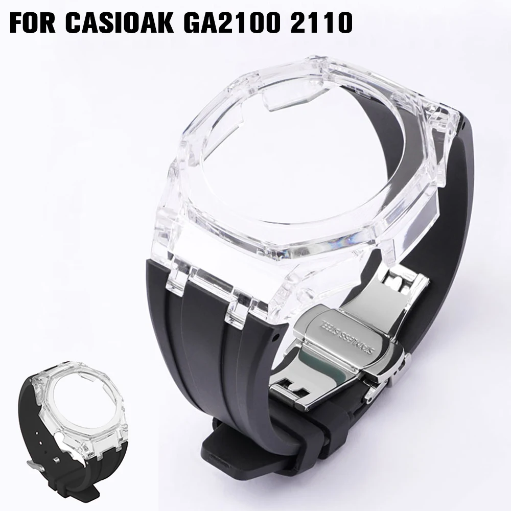 

PC Case For Casioak GA2100 GA2110 Transparent Modification Kit For GAB-2100 2110 Rubber Strap Cover Replacement Accessories