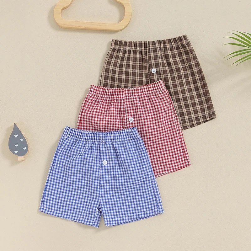 

Toddler Boy Girl Plaid Shorts Elastic Waist Casual Wide Leg Shorts Summer Loose Fitting Lounge Shorts 1-5Y