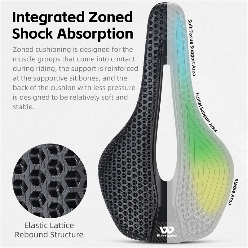 WEST BIKING 3D Printed Road Bike Saddle Variable Density Honeycomb Resin Seat Cushion Exclusive bracket With Tail Lights